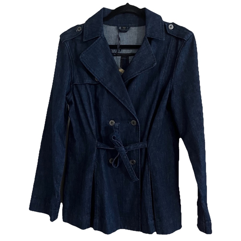Nine West Tailored Trench Style Jacket Missy M Denim Double Breasted Classic
